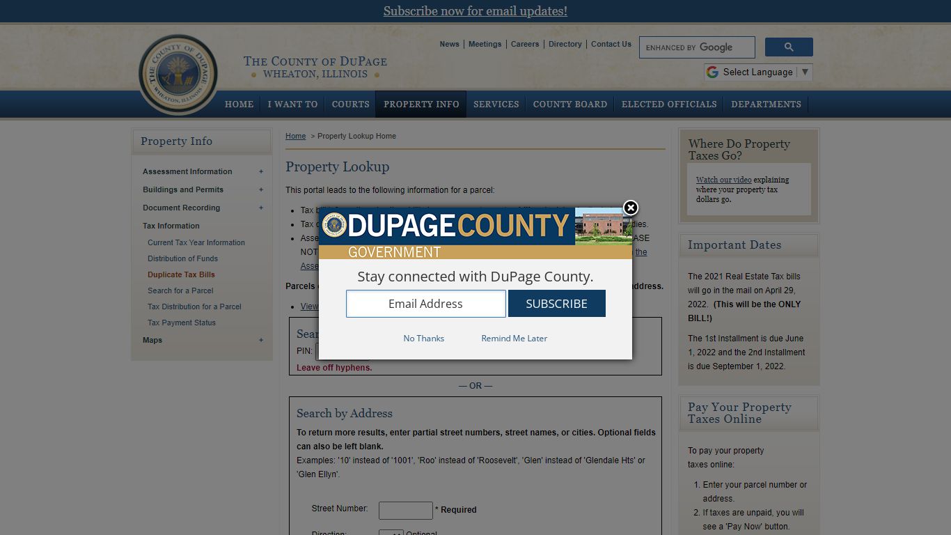 DuPage County IL – Property Lookup Page